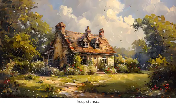 Oil Painting of a Cottage in the Countryside