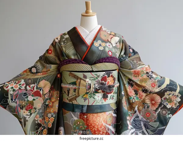 A woman wearing a kimono with a floral pattern