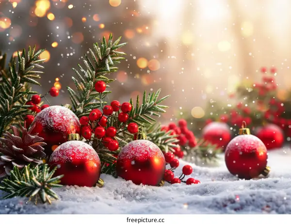 Christmas Decorations with Snow and Lights