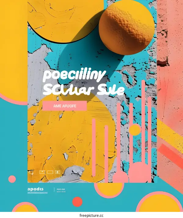 Abstract Art with Yellow, Blue, and Pink Colors