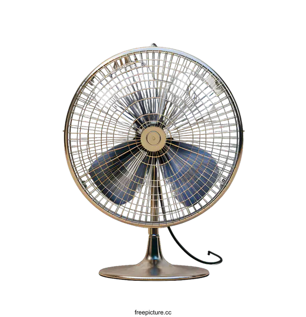 [Transparent Background PNG]Vintage Gold Electric Fan with Blue Blades