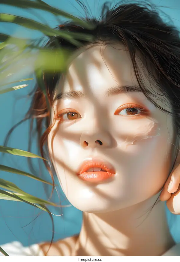 Close Up Portrait of Asian Woman with Skin Care Product on Face