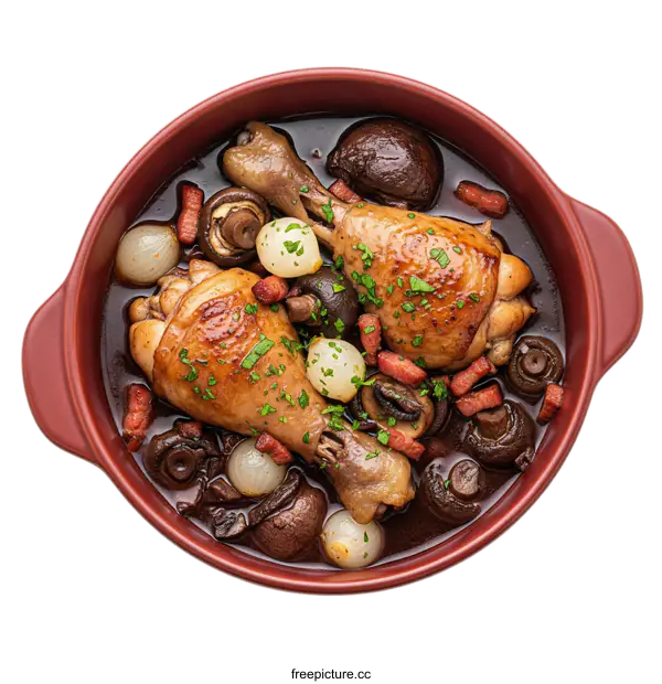 [Transparent Background PNG]Braised chicken legs with mushrooms and onions in a red pot