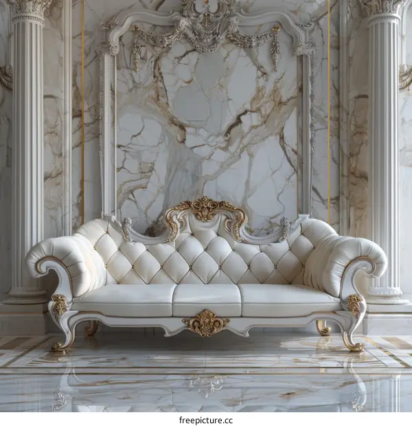 Luxurious White Leather Sofa in Opulent Interior