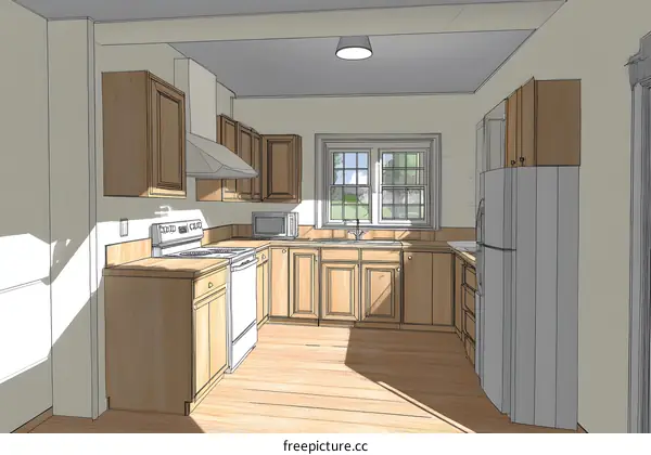 Kitchen Design Illustration, Modern Kitchen Sketch