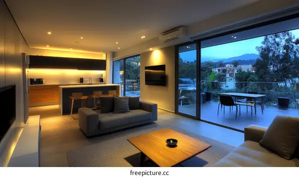 Modern Apartment Interior with Balcony View