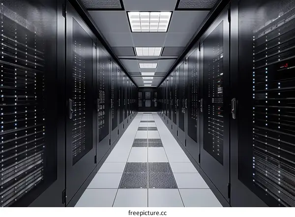 Server room with rows of server racks