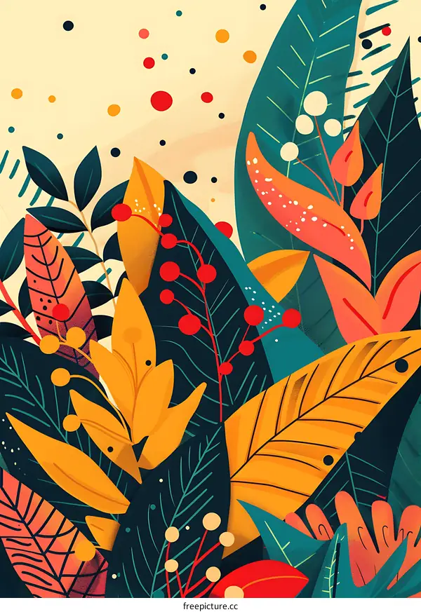 Colorful Abstract Tropical Leaves Background Illustration