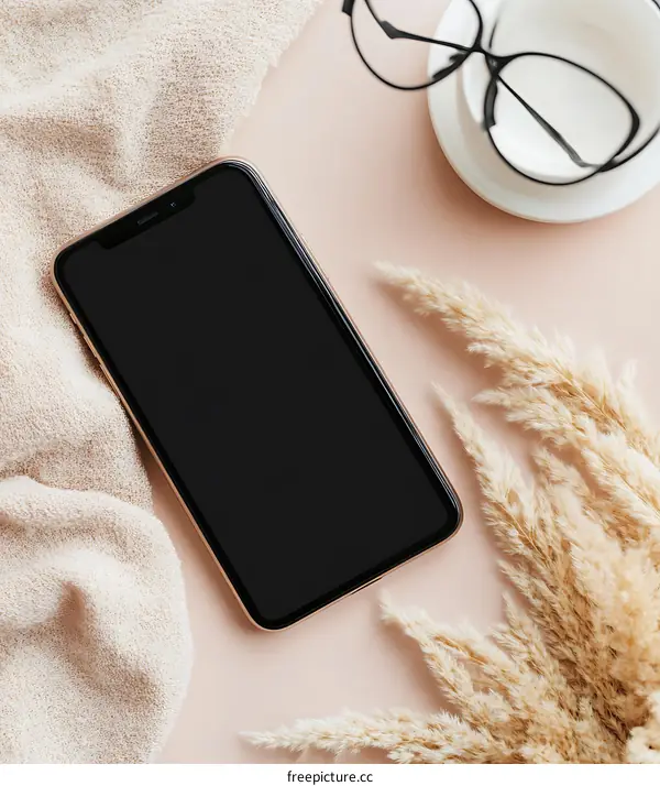 Minimalist Flat Lay Phone Mockup with Pampas Grass