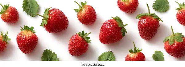 Fresh Strawberries Arranged on White Background