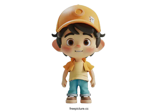 [Transparent Background PNG]Cute Cartoon Boy in Yellow Hat and Jeans