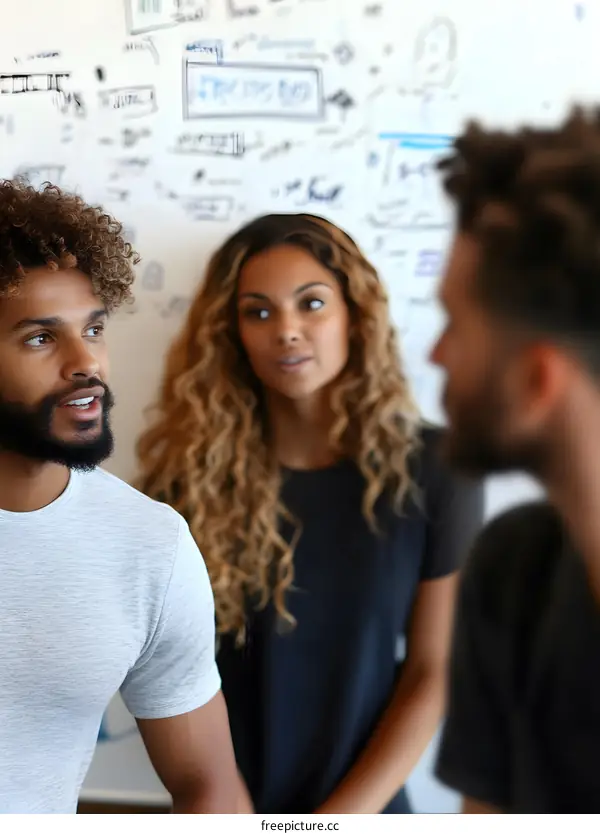 Three Colleagues Collaborate on Ideas During a Brainstorming Session
