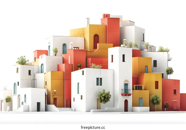 3D illustration of a colorful cityscape with white background