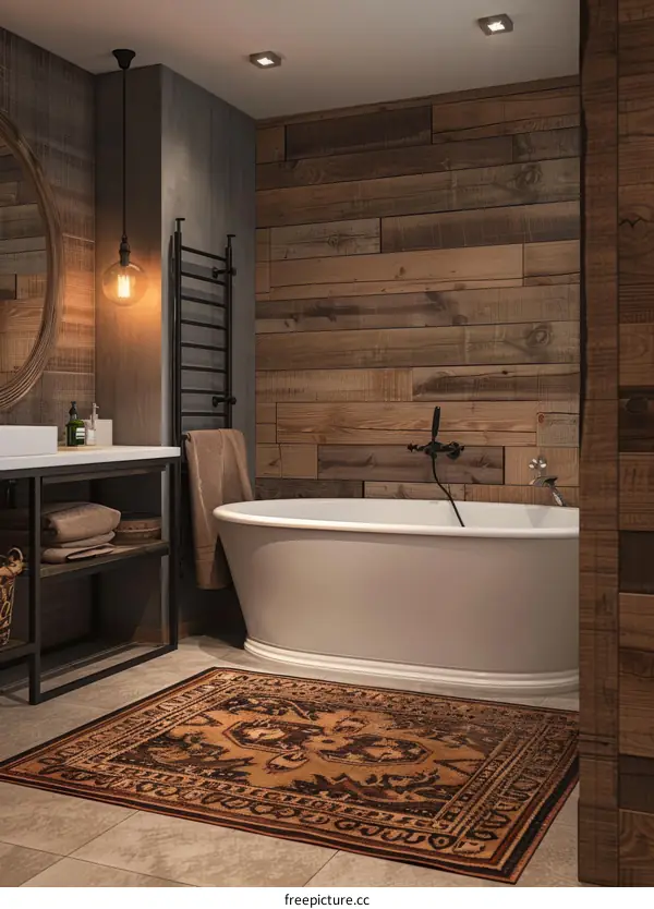 Rustic Bathroom Rug with Vintage Design