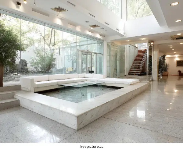 Modern Elegant Lobby Interior Design with Glass Walls