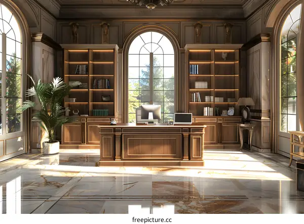 Luxurious Classic Wooden Desk Home Office Interior Design