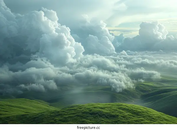 Vast Sky Filled with Majestic Clouds Over Rolling Hills