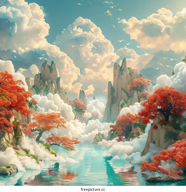 A Fantasy Mountain Landscape in the Clouds