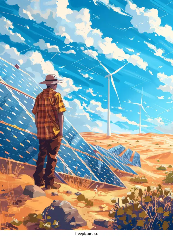 Man Contemplating Tomorrow's Energy in a Solar Field