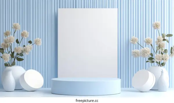 Elegant Pastel Blue Product Display with Flowers