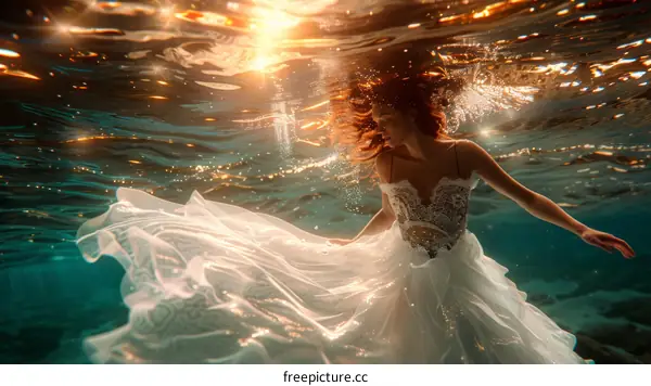 Underwater Photo of a Woman in a White Dress