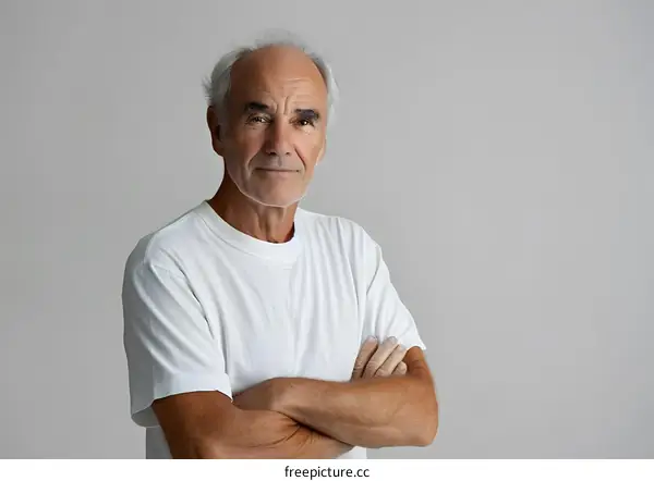 Portrait of a Senior Man with Gray Hair and White Shirt
