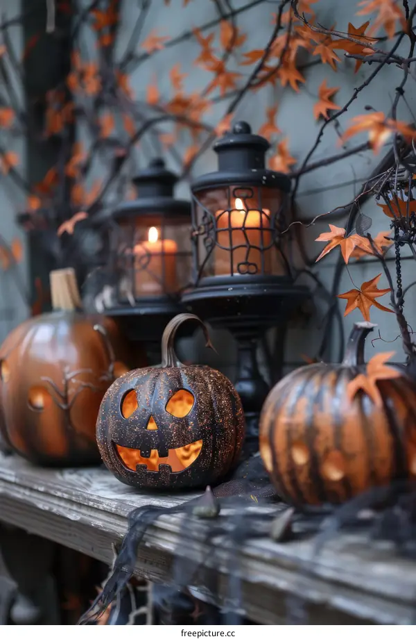 Spooky Halloween Pumpkins and Lanterns