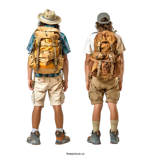 [Transparent Background PNG]Two Male Hikers with Backpacks