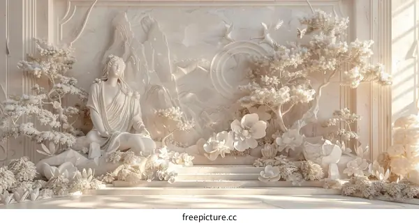 Elegant White Sculpted Wall Decor with Figure