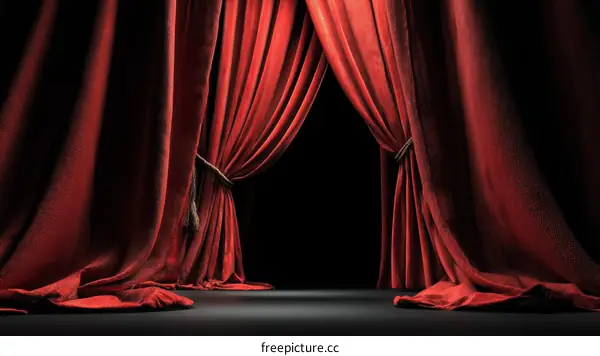 Red Velvet Stage Curtains Open to Black