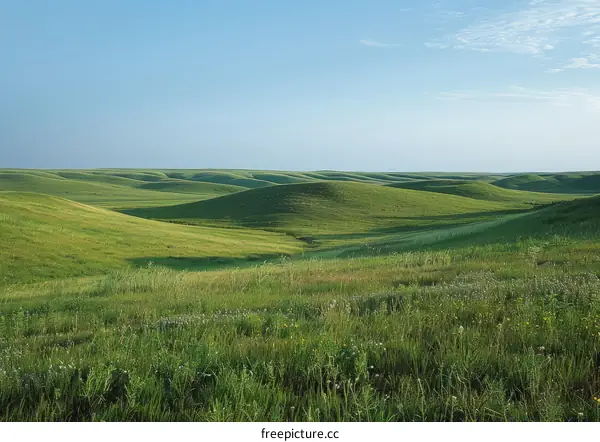 Green rolling hills of the Flint Hills in Kansas