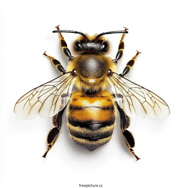 Close-up of a Honeybee with Detailed Wings and Body