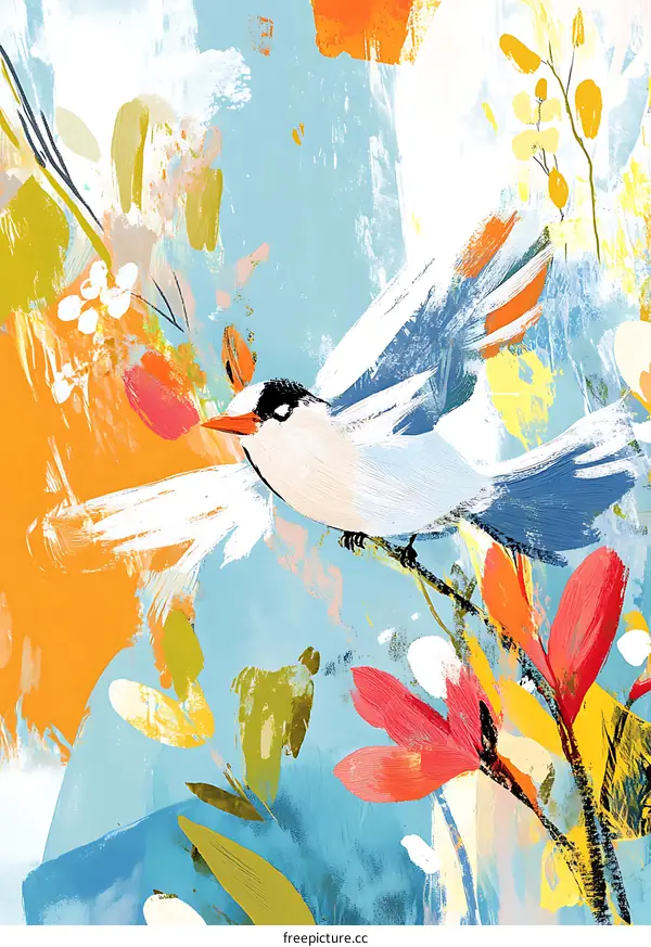 Abstract Bird Painting with Bright Colors