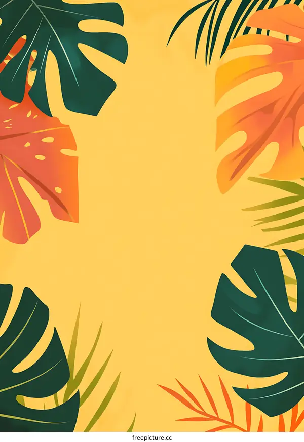 Tropical Leaves Background Yellow Orange Green