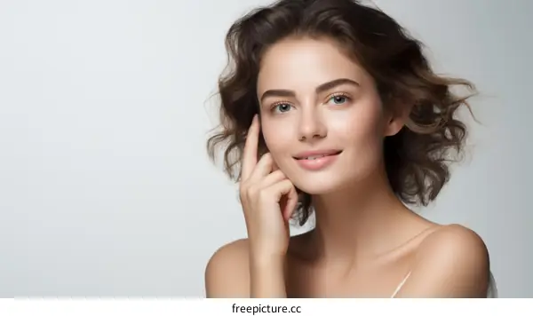 Portrait of a beautiful young woman with brown hair and green eyes