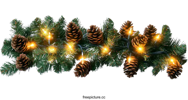 [Transparent Background PNG]Christmas Garland with Pine Cones and Lights