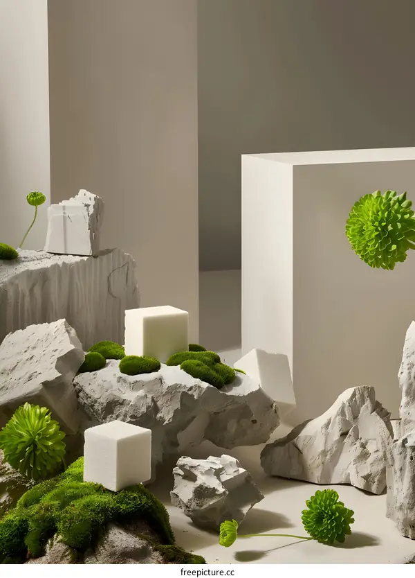 Abstract Stone and Green Plant Still Life Photography