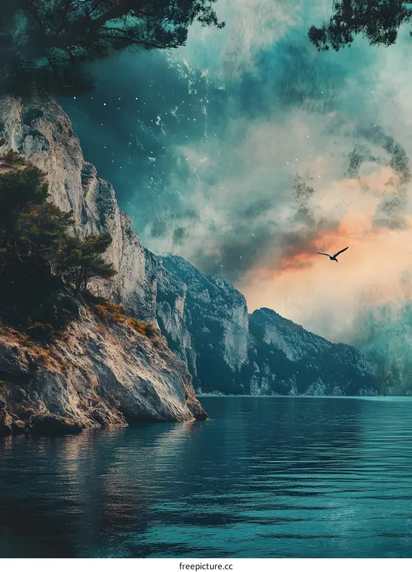 Mountain Cliff Lake Landscape