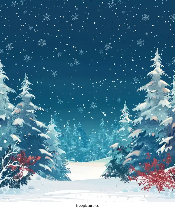 Snowy forest with blue background
