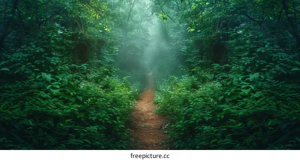 Sunlight Shining through the Quiet Forest Path