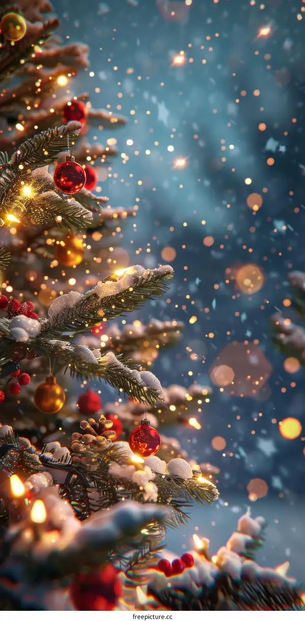 Christmas Tree Adorned with Baubles and Lights