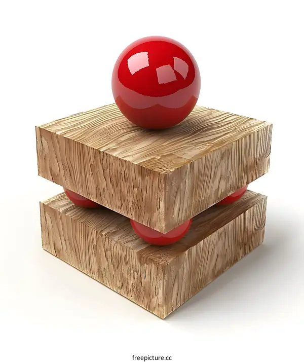 Red Spheres On Wooden Blocks Abstract Background