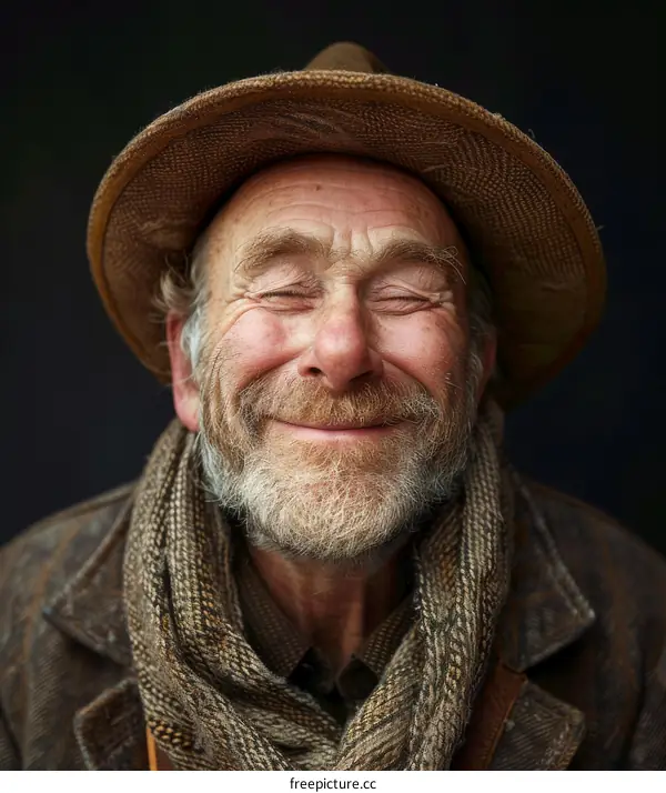 Portrait of a smiling old man wearing a hat