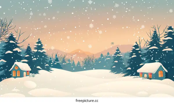Snowy Landscape with Sunset
