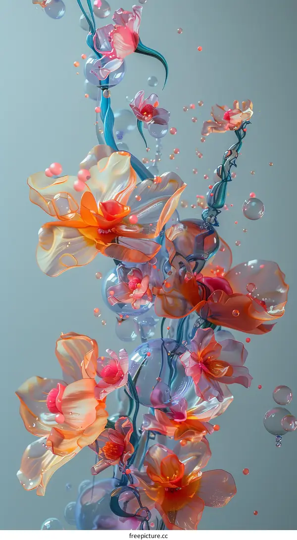 Colorful Flowers and Bubbles