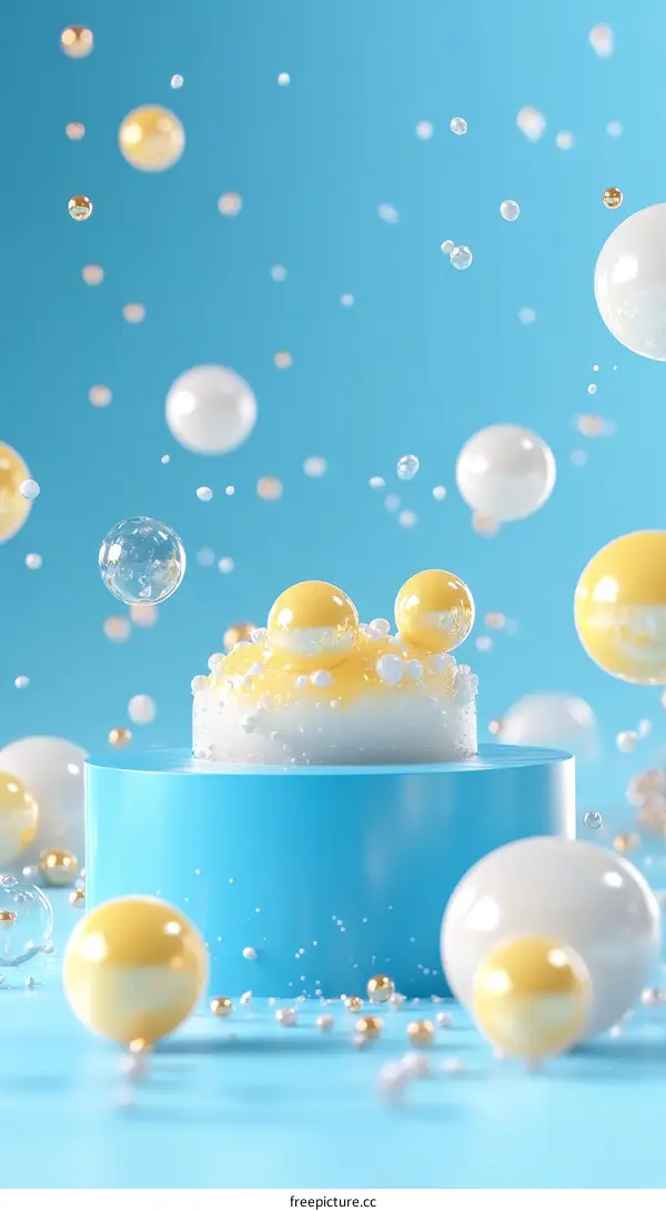 Abstract Pastel Dessert Display with Floating Balls