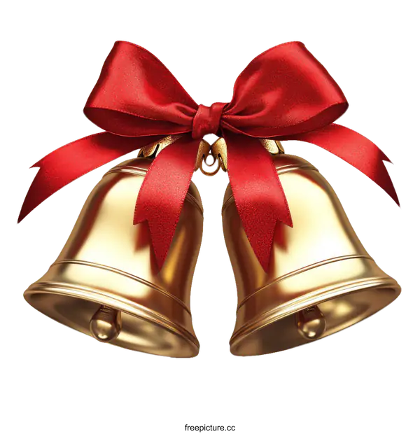 [Transparent Background PNG]Christmas Golden Bells with Red Ribbon