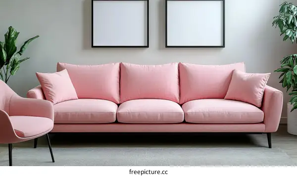 Pink Sofa in a Modern Living Room