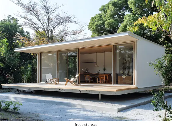 Modern Minimalist House with Wooden Deck and Large Windows