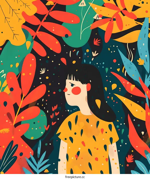 Colorful Illustration of Woman in a Garden